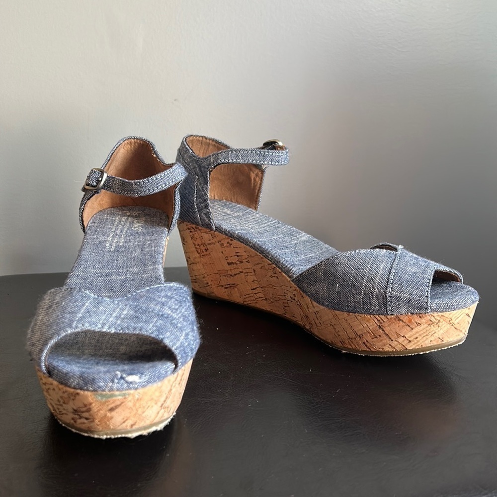 Toms Chambray Cork Bottom Wedge Sandals